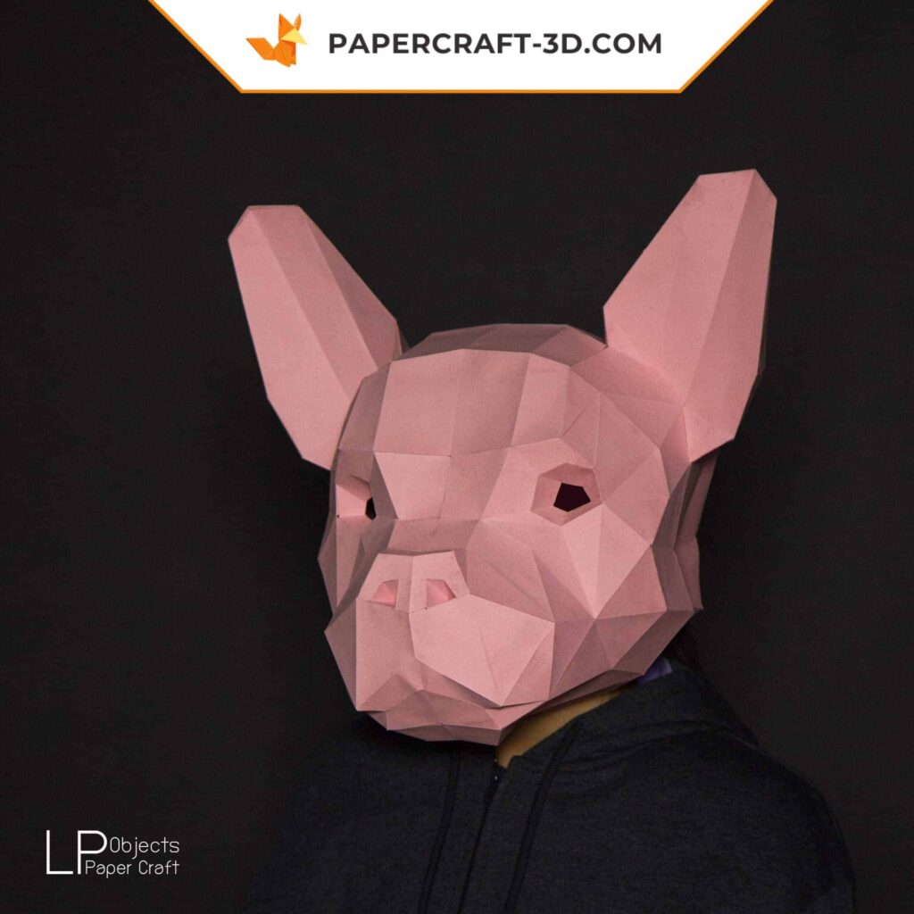 Papercraft máscara de buldogue em origami