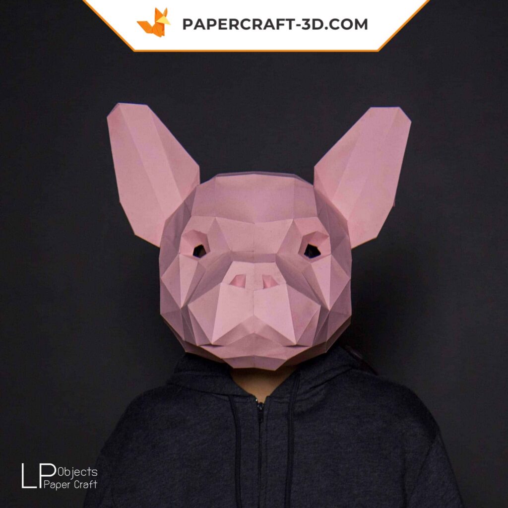 Papercraft máscara de buldogue em origami