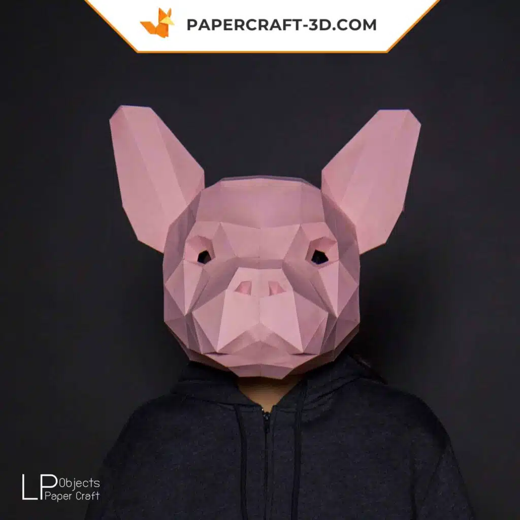 Origami papercraft bulldog mask, view 2