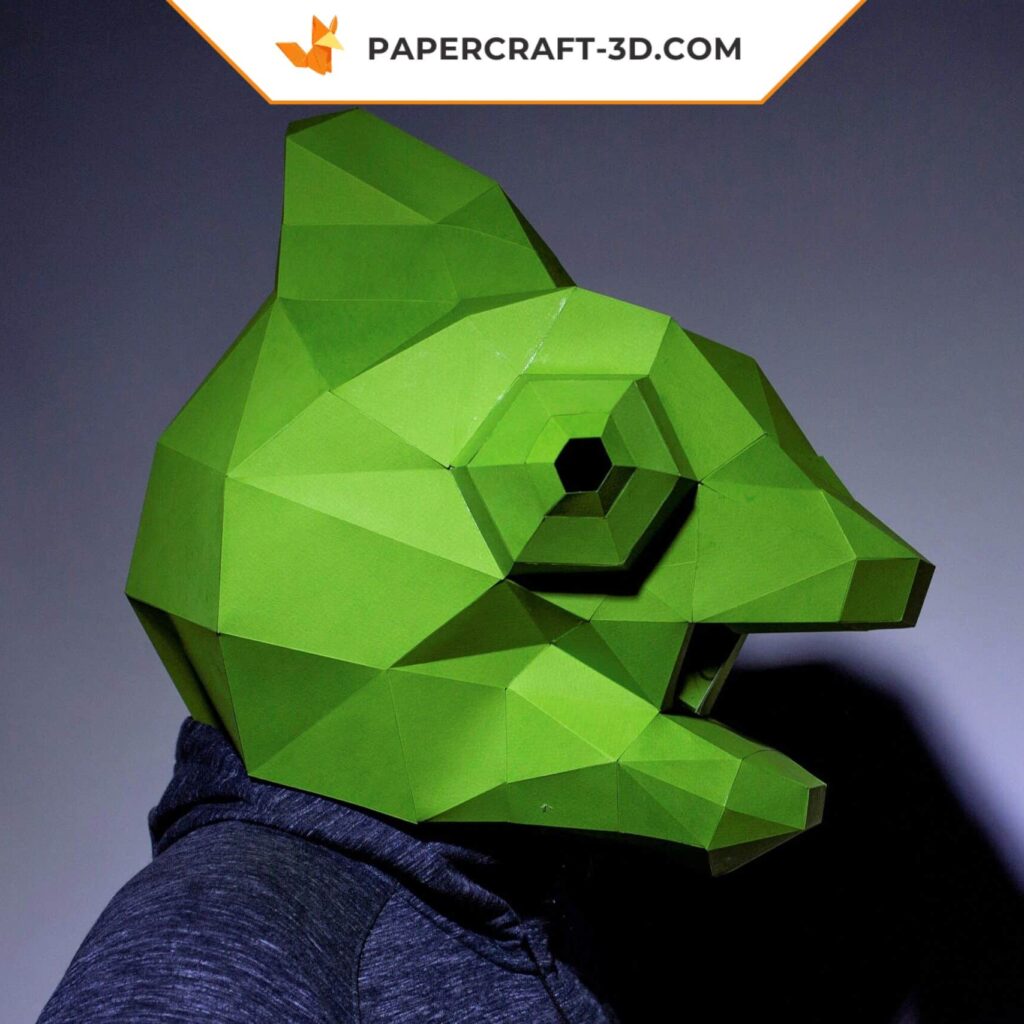 Papercraft chameleon mask in 3D origami