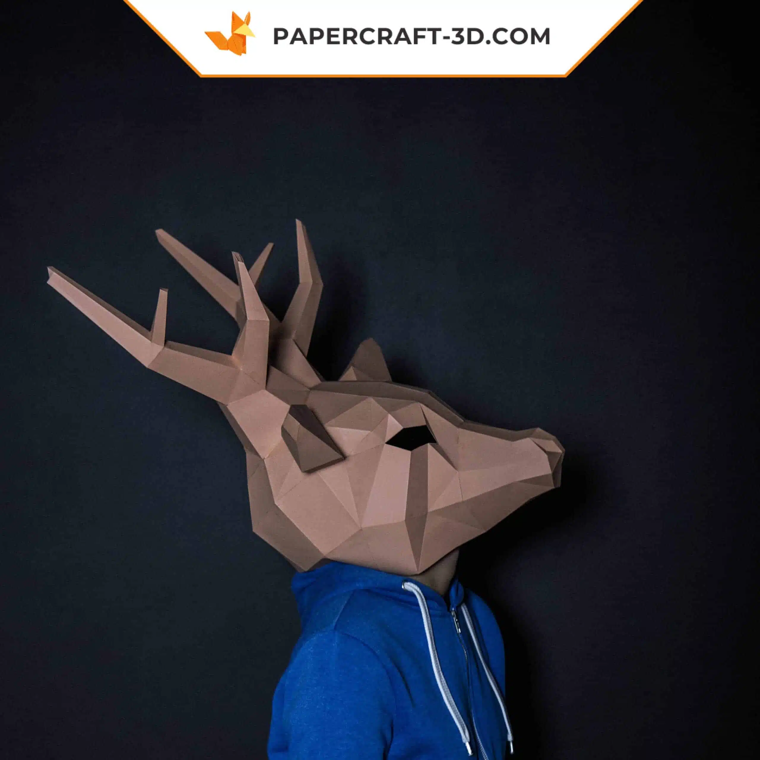 Papercraft masque de cerf origami papier 3D, vue 4