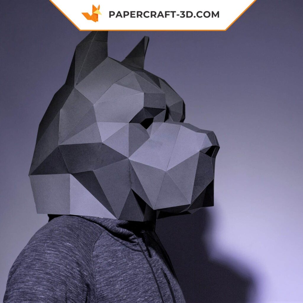 Papercraft pitbull mask in 3D origami