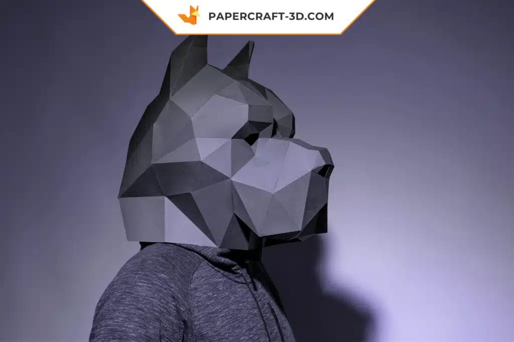 Papercraft máscara de pitbull em origami 3D