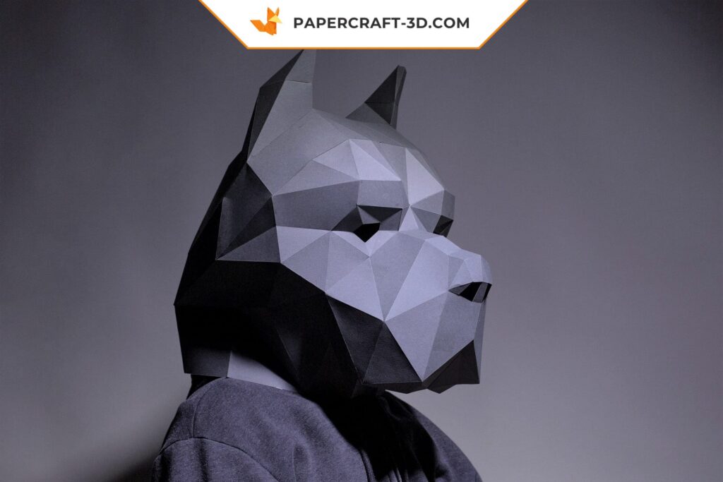 Papercraft máscara de pitbull em origami 3D