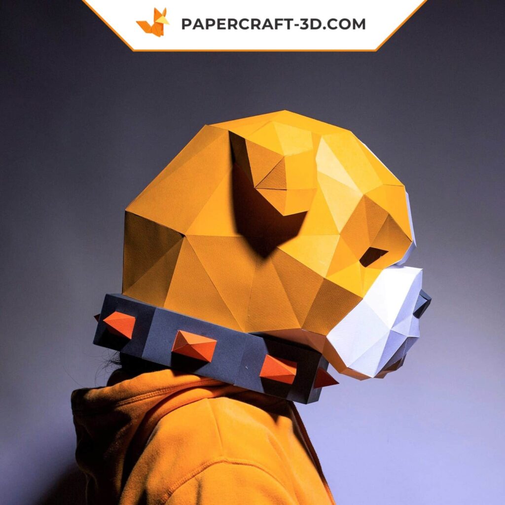 Papercraft máscara de perro en origami 3D