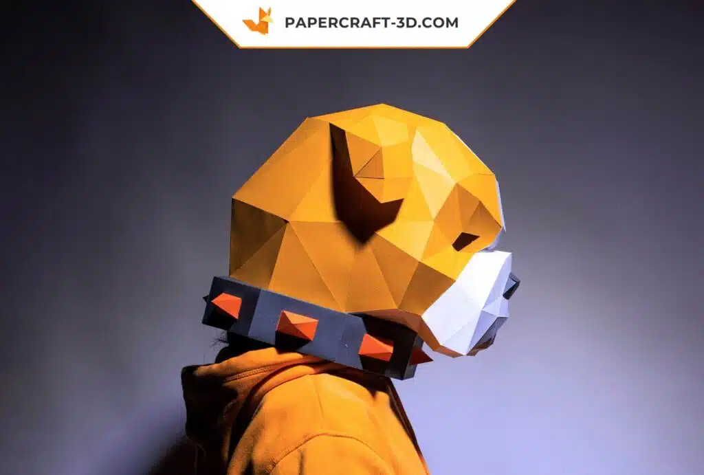 Papercraft Masque de Chien Taureau en papier 3D - Origami DIY à télécharger en PDF pour Halloween, weergave 2