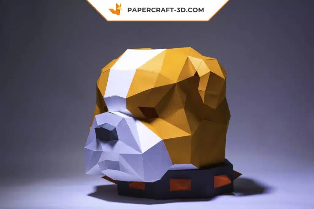 Papercraft Masque de Chien Taureau en papier 3D - Origami DIY à télécharger en PDF pour Halloween, weergave 3