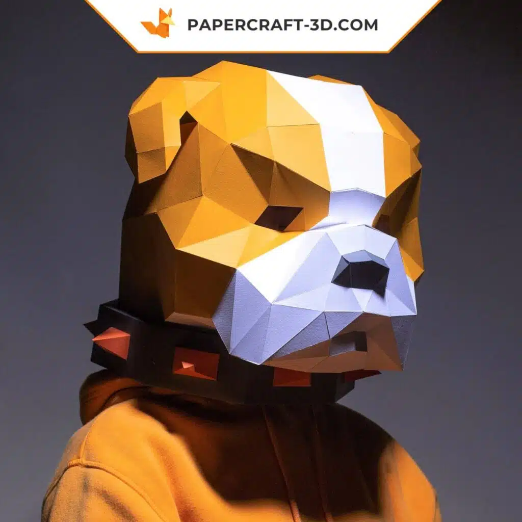 Papercraft maschera di cane in origami 3D, modello 2
