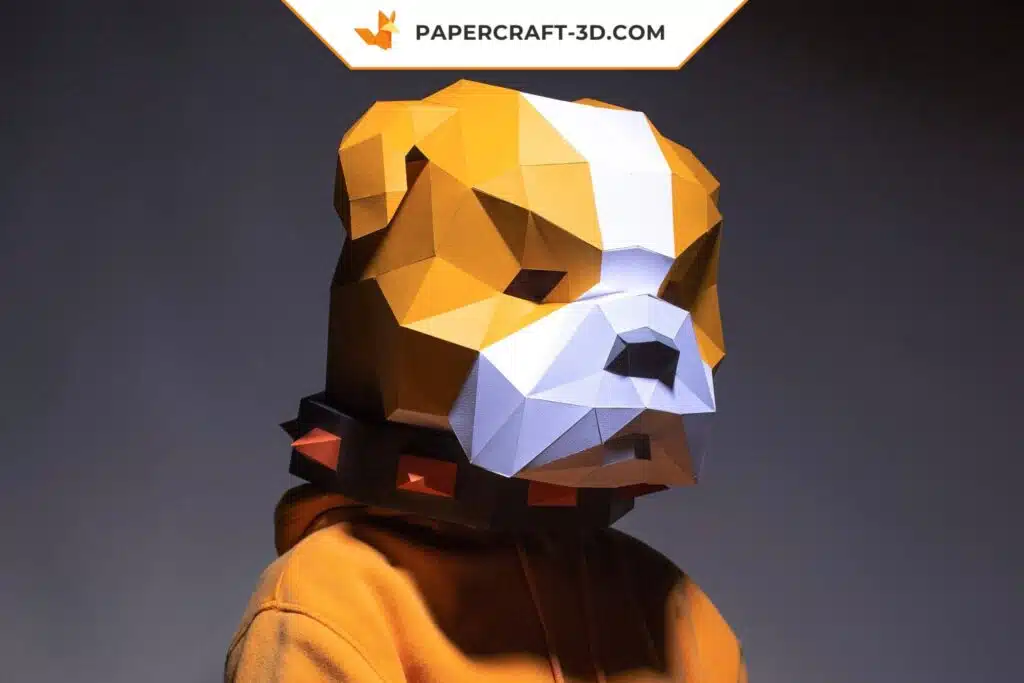 Papercraft Masque de Chien Taureau en papier 3D - Origami DIY à télécharger en PDF pour Halloween