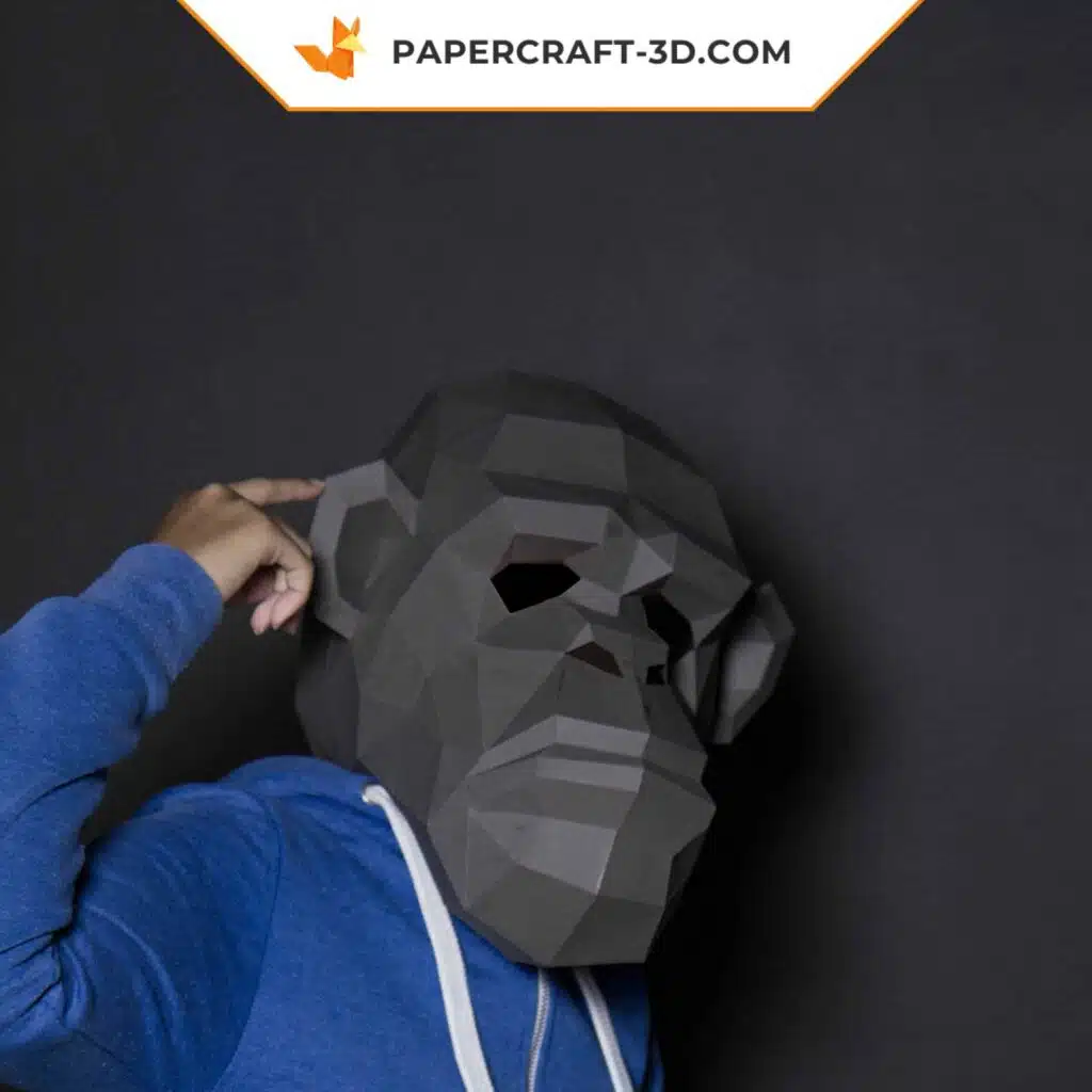 Papercraft Masque de Chimpanzé en origami papier 3D, weergave 2