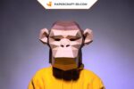 Papercraft chimpanzee mask in 3D origami