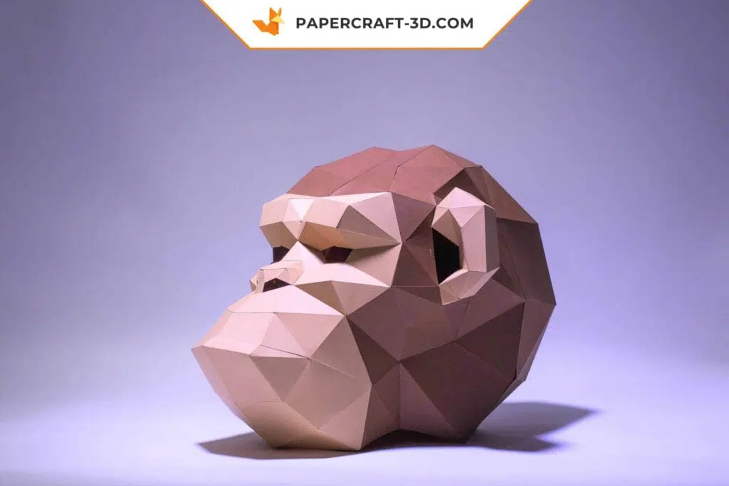 Papercraft máscara de chimpanzé em origami 3D