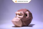 Papercraft chimpanzee mask in 3D origami