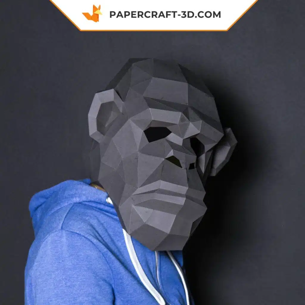 Papercraft máscara de chimpancé en origami