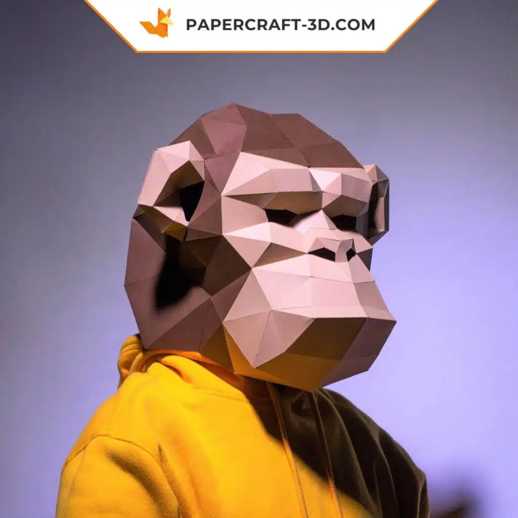 Papercraft Origami 3D beige Schimpansenmaske