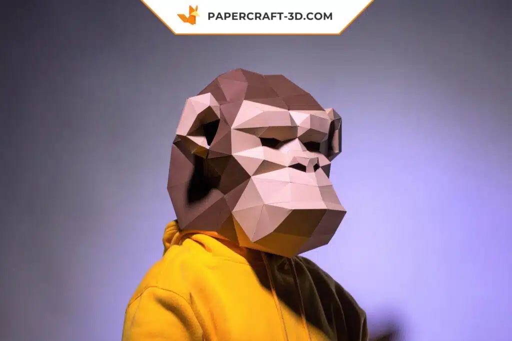 Papercraft masque de chimpanzé en origami papier 3D