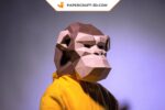 Papercraft chimpanzee mask in 3D origami