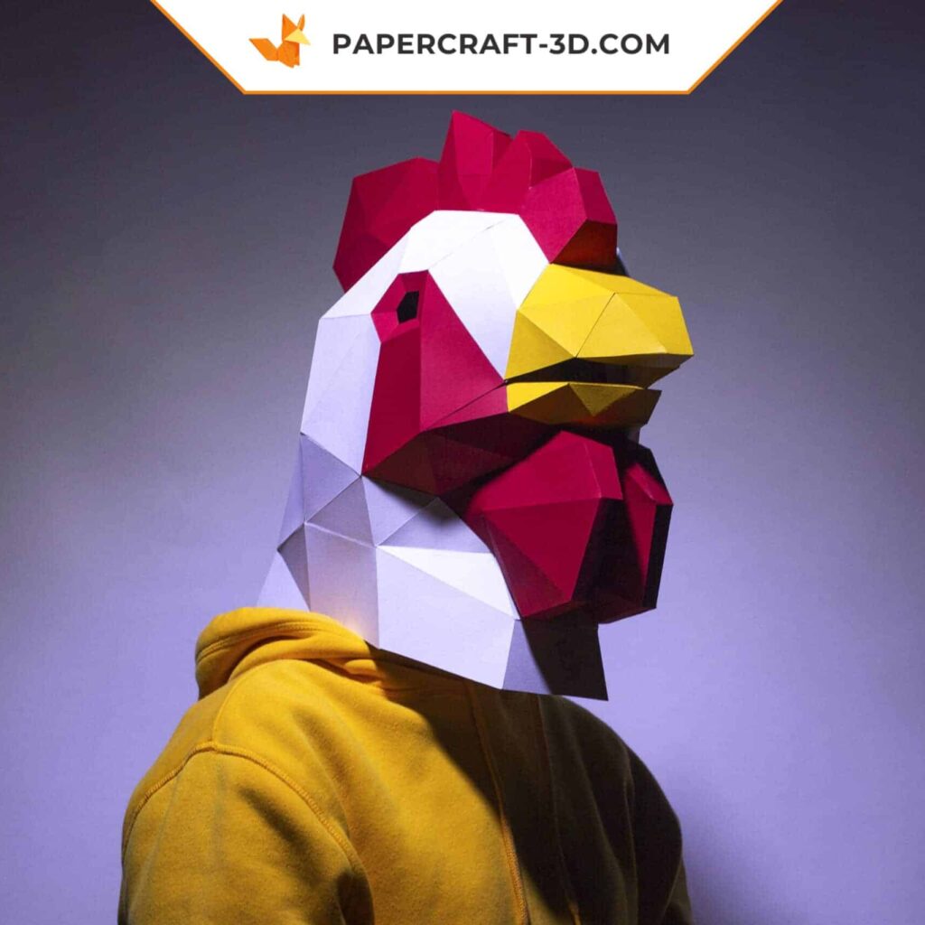 Papercraft máscara de gallo en origami