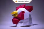 Papercraft rooster mask in origami