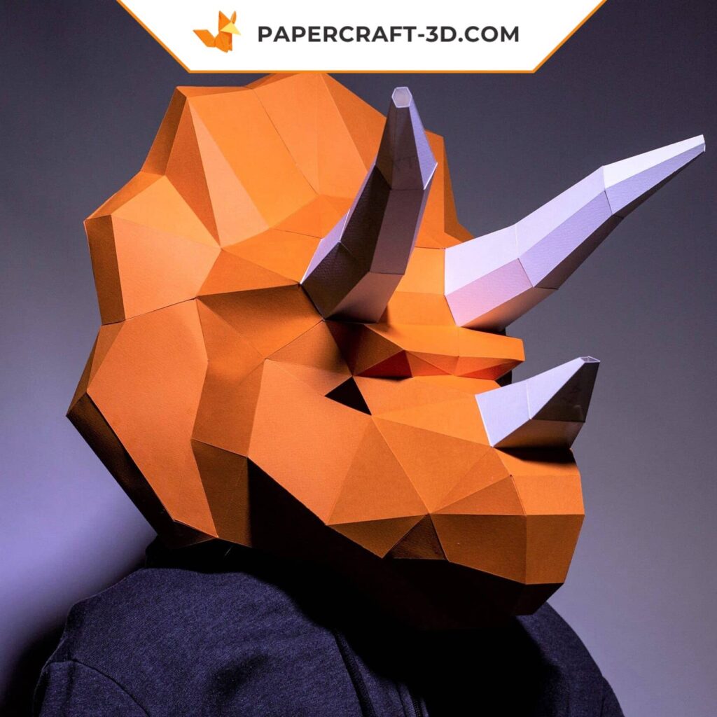 Papercraft Triceratops mask in 3D origami