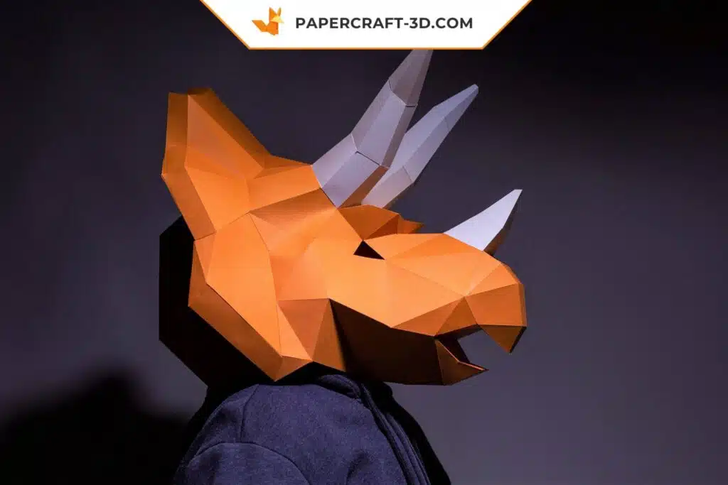 3D Origami Triceratops Mask Papercraft, view 2