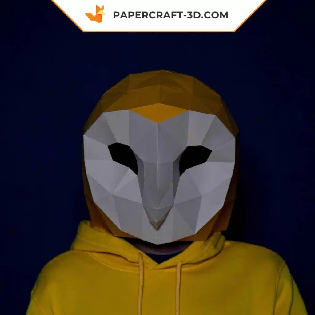 Papercraft masque de hibou origami papier 3D, weergave 2