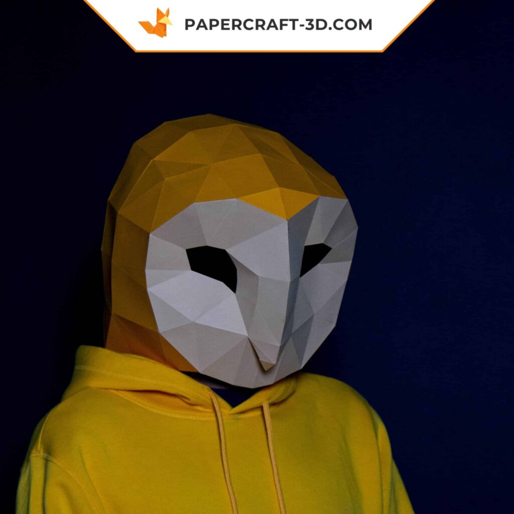 Papercraft máscara de coruja em origami 3D