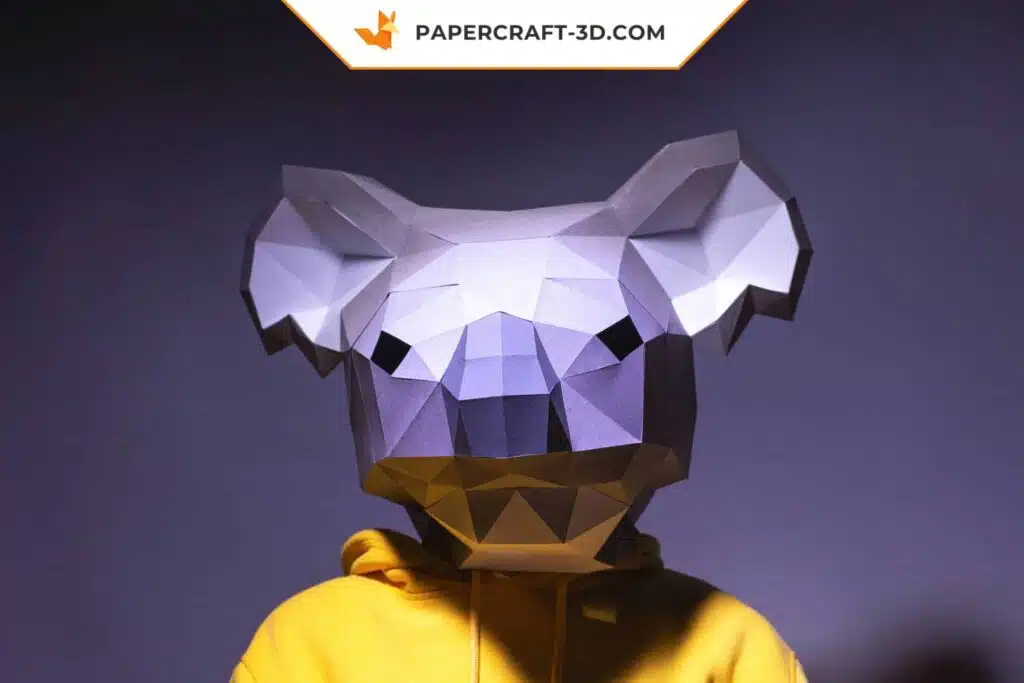 Papercraft masque de Koala en origami papier 3D à télécharger en PDF, weergave 3