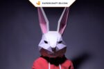 Papercraft rabbit mask in 3D origami