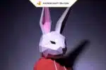 Papercraft maschera da coniglio con orecchie rosa in origami 3D