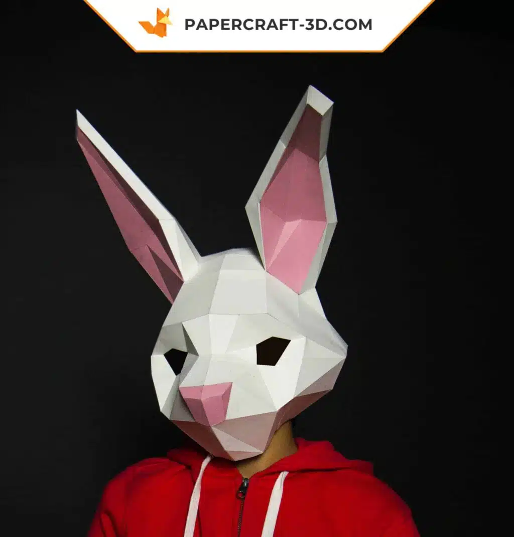 Papercraft masque de lapin origami papier 3D DIY à télécharger, weergave 3