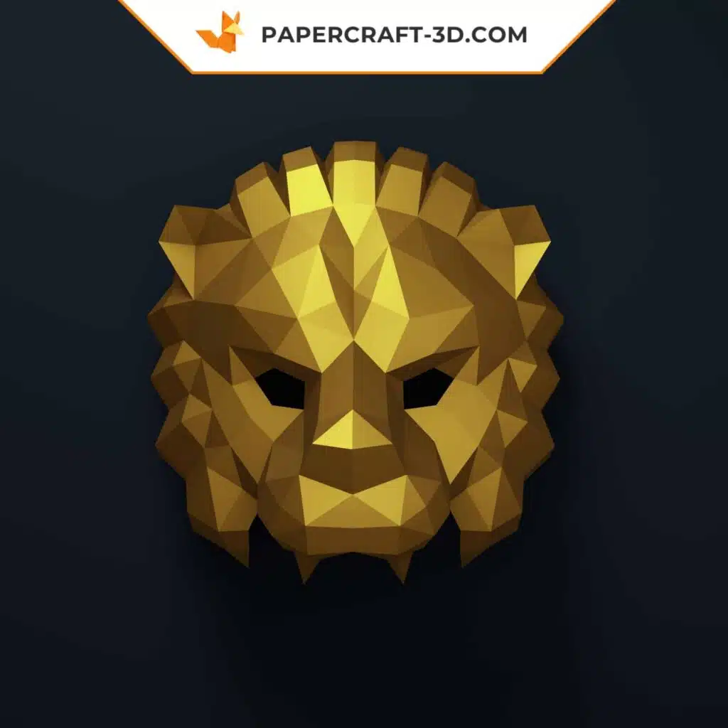 Origami papercraft golden lion mask