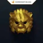 Papercraft masque de lion doré en origami 3D