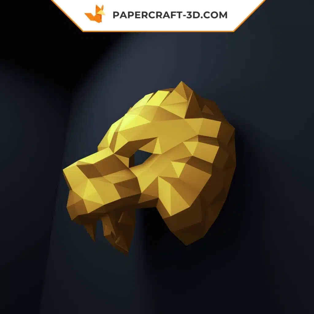 Papercraft masque de lion doré en origami 3D