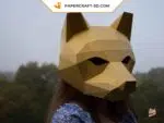 Papercraft wolf mask in 3D origami