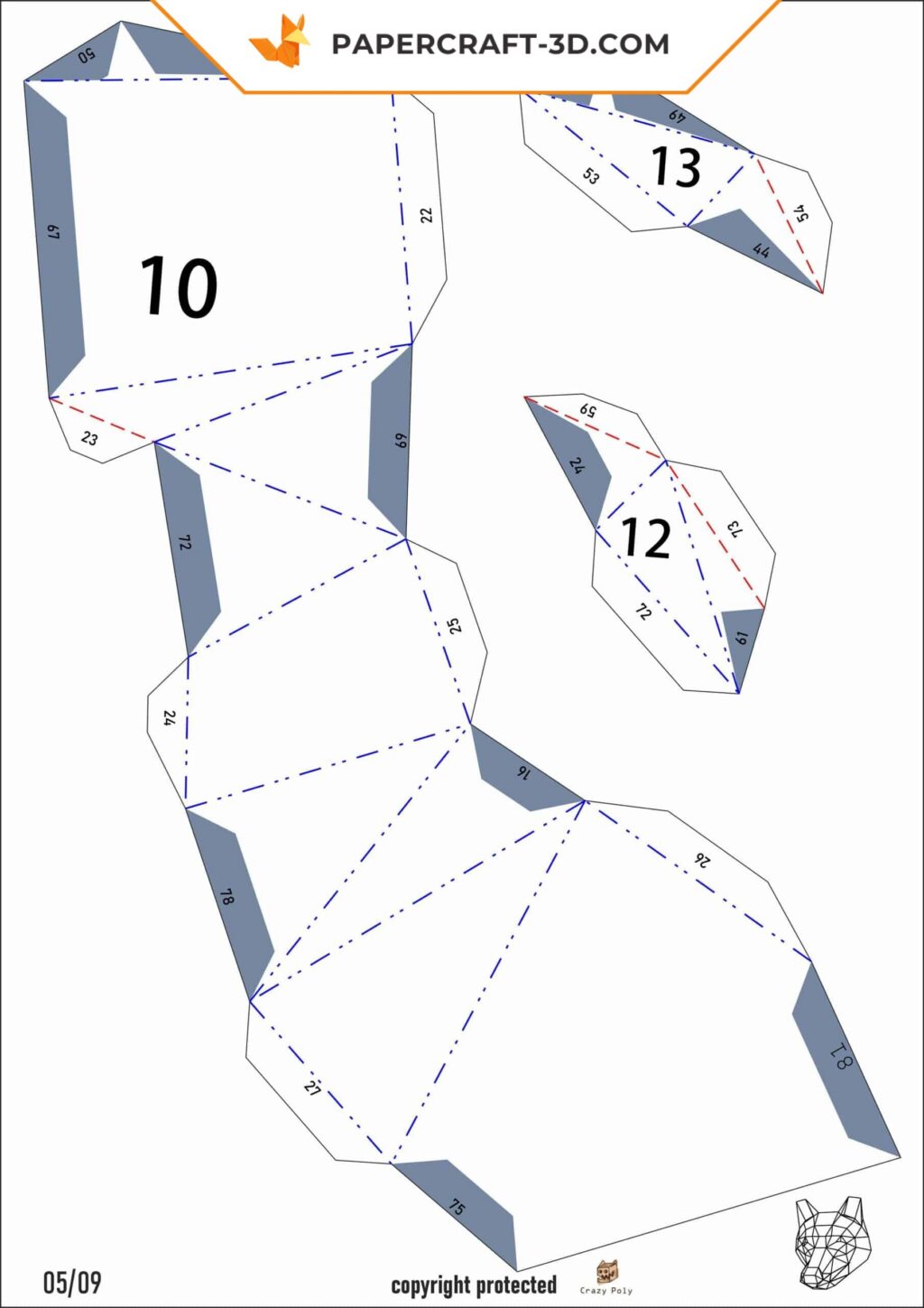 Papercraft máscara de lobo em origami 3D