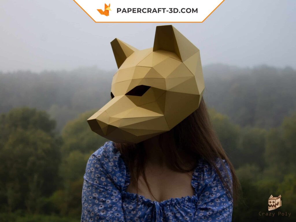 Papercraft máscara de lobo em origami 3D