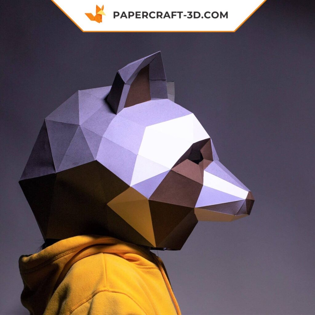 Papercraft máscara de guaxinim em origami 3D