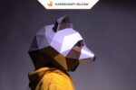 Papercraft raccoon mask in 3D origami