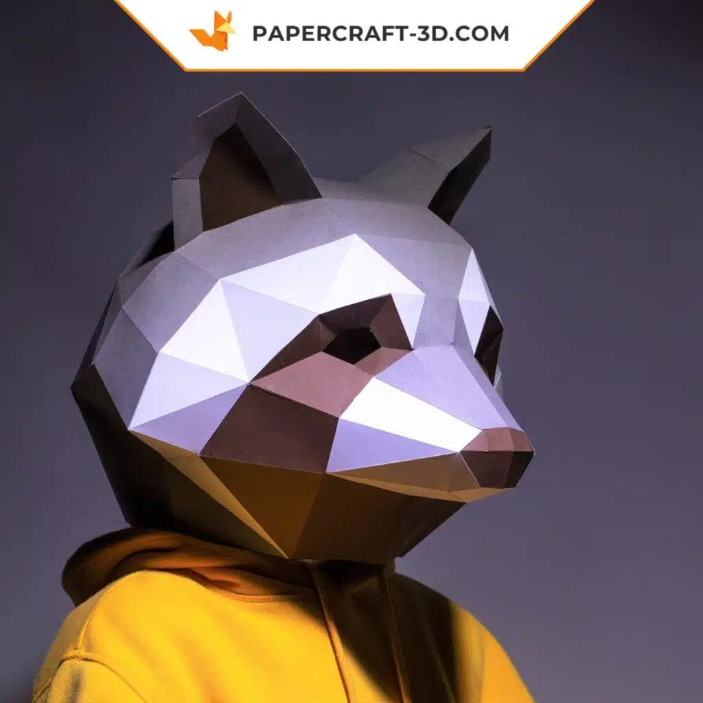 Papercraft 3D origami raccoon mask