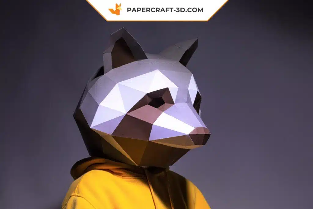 Papercraft masque de raton laveur en origami 3D