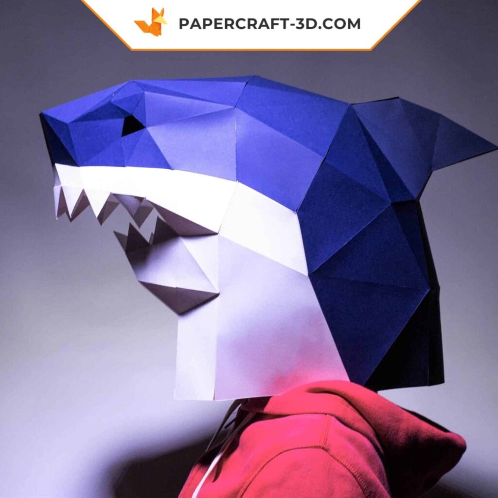 Papercraft shark mask in 3D origami