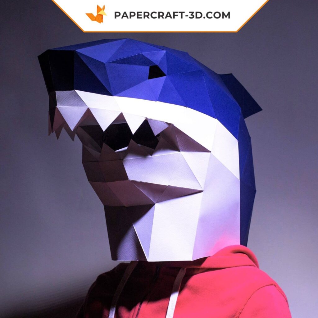 Papercraft shark mask in 3D origami Papercraft shark mask in 3D origami