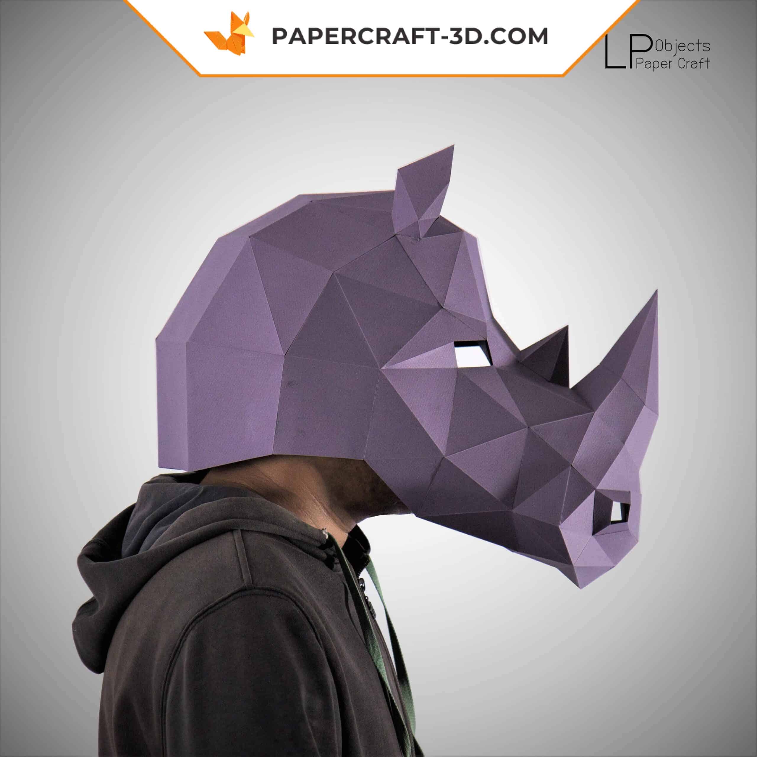 Papercraft rhinoceros mask in 3D origami