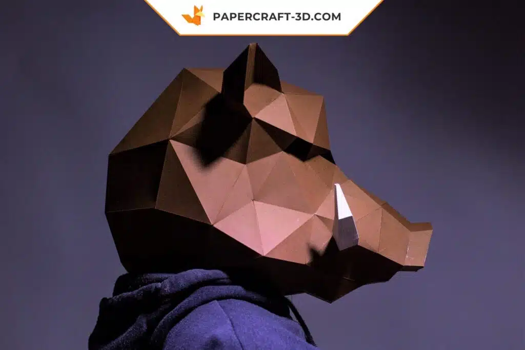 Papercraft masque de sanglier origami papier 3D, weergave 2