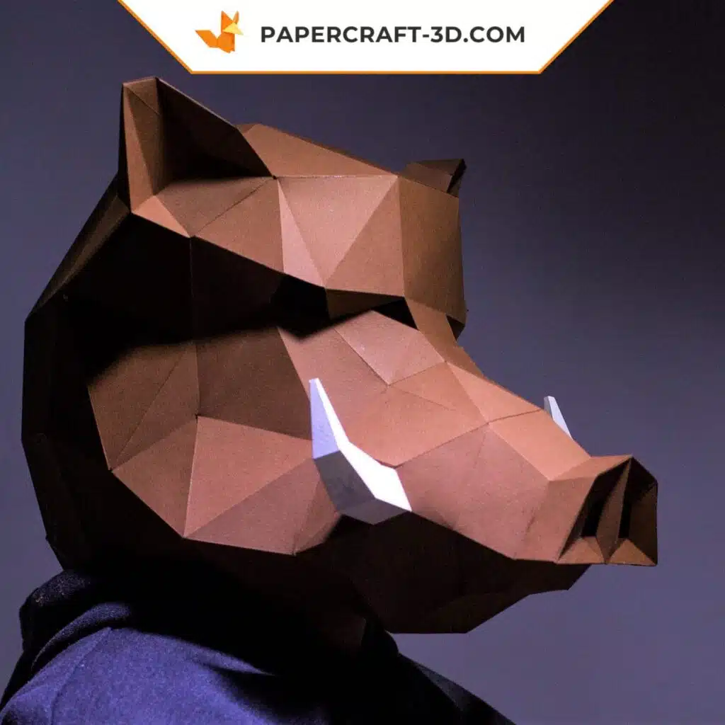 Papercraft de máscara de jabalí en origami 3D