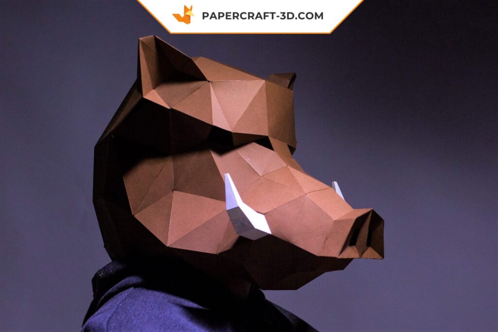 Papercraft maschera di cinghiale in origami 3D
