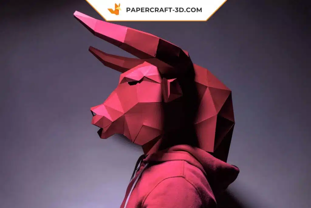 Papercraft Masque de Taureau 3D en origami papier à télécharger, weergave 2