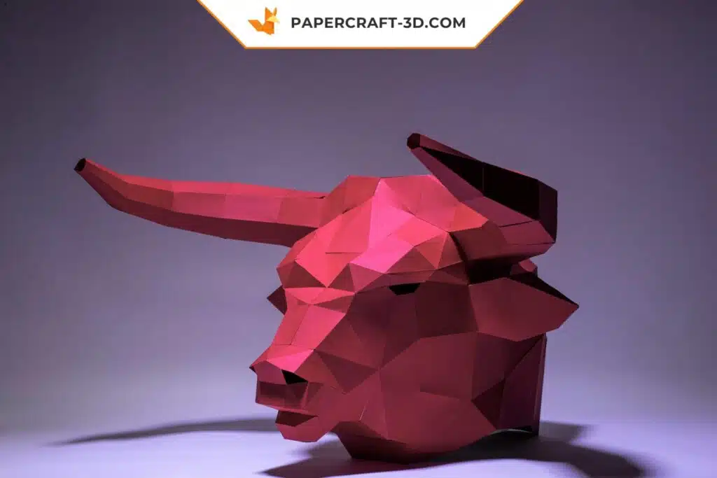 Papercraft Masque de Taureau 3D en origami papier à télécharger, weergave 3