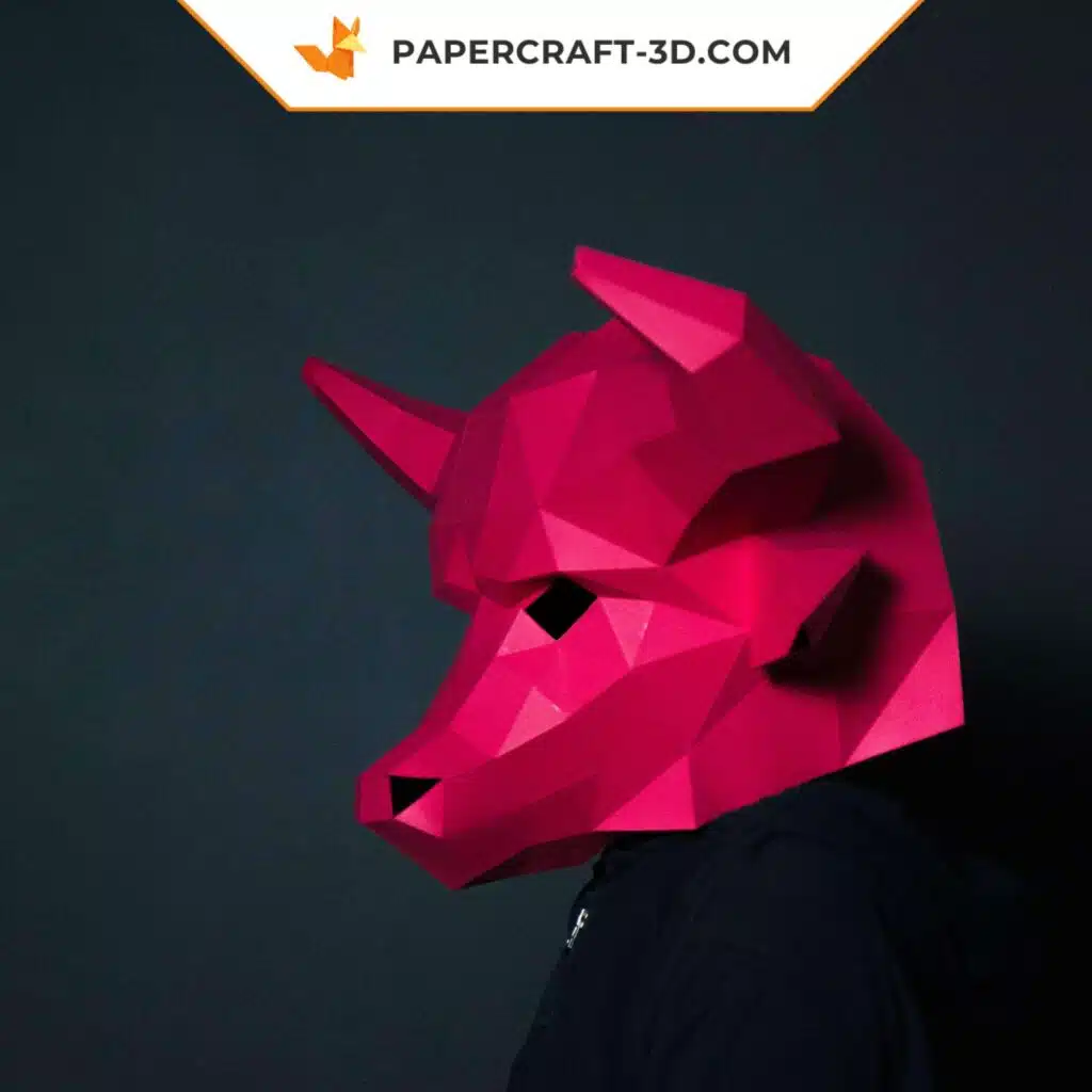 Papercraft Masque de taureau en origami papier 3D, weergave 2
